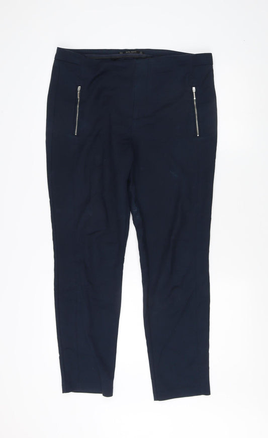 Womens UK Size 12 Zara Slim Fit Cropped Blue Trousers