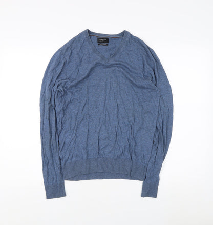 Zara Man Blue V-Neck Cotton Cashmere Jumper M