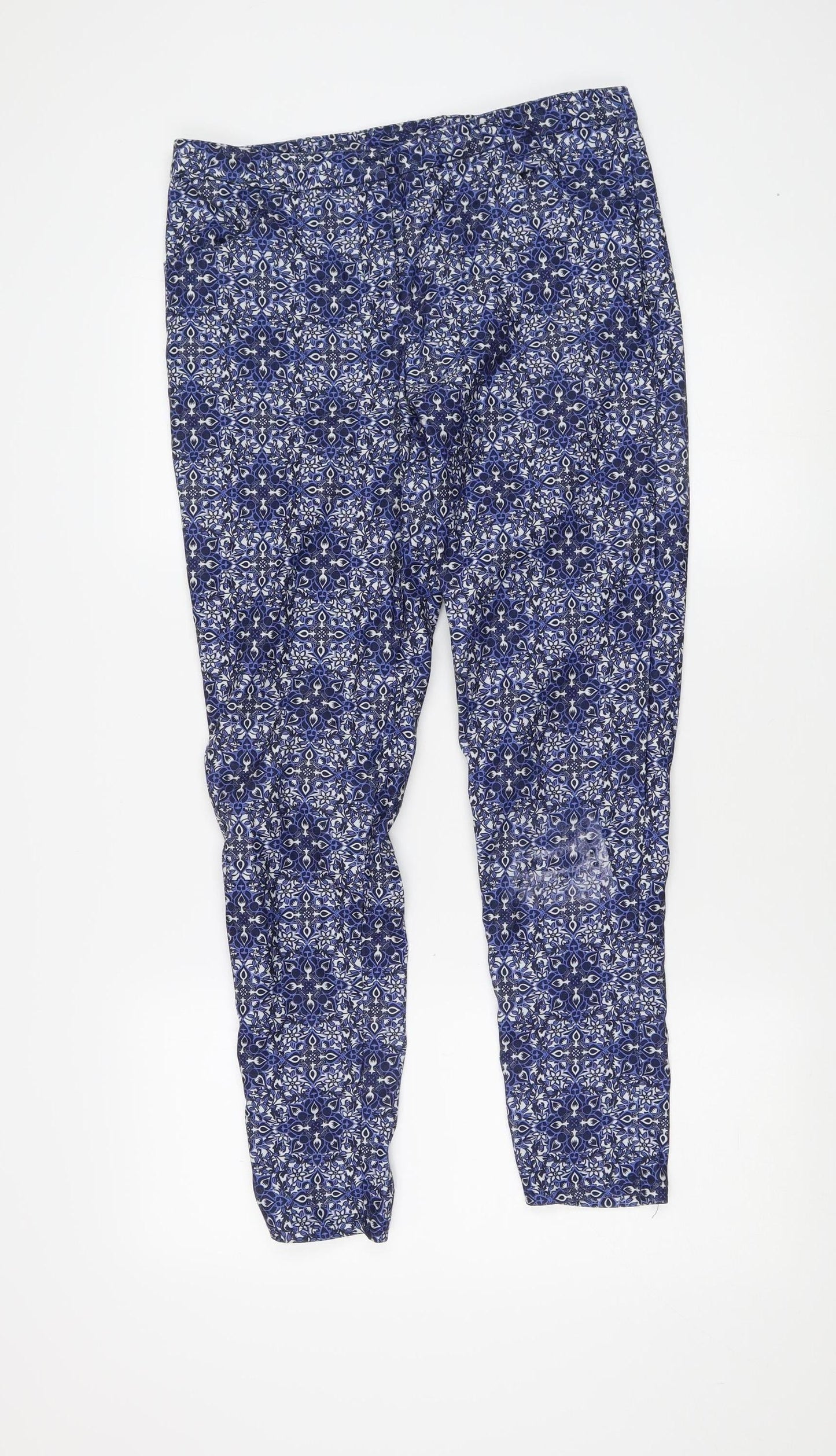 New Look Women's Blue Geometric Trousers Size 12