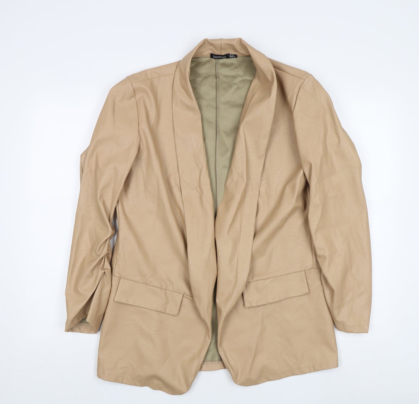 Boohoo Women's Beige Faux Leather Blazer UK 14