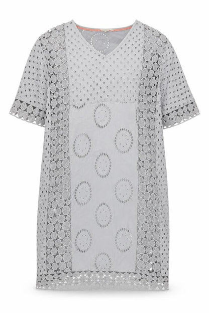 White Stuff Women's Grey Dress Size 10 - Embroidered Cotton