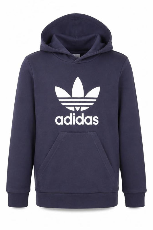 Front view of Adidas boys’ blue pullover hoodie 7-8 years