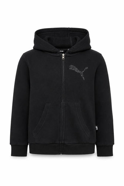 Front view of Puma boys’ black full zip hoodie 7-8 years with logo