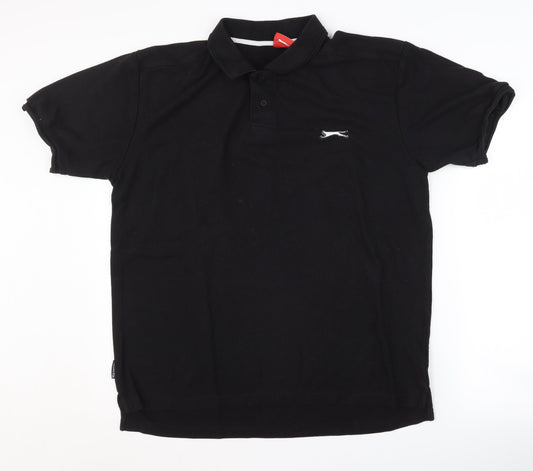 Slazenger Men's Black Polo Shirt - Size L, Short Sleeve