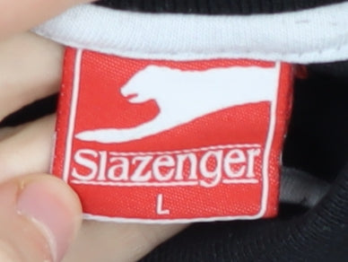 Slazenger Men's Black Polo Shirt - Size L, Short Sleeve