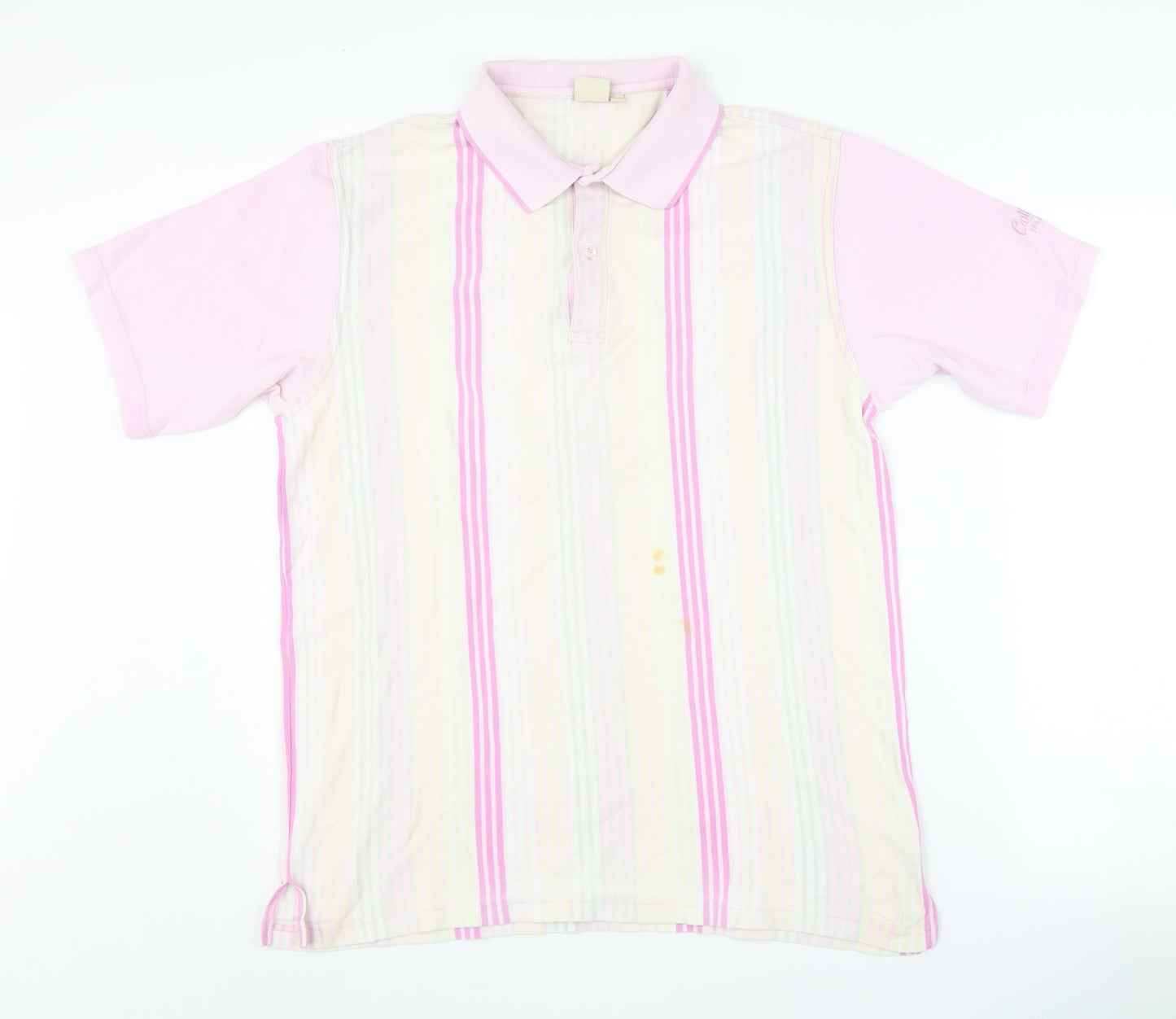 Cotton Traders Men's Pink Striped Medium Polo