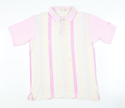 Cotton Traders Men's Pink Striped Medium Polo