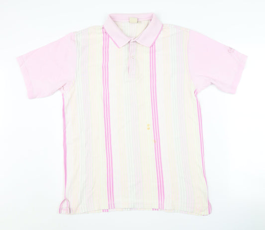 Cotton Traders Men's Pink Striped Medium Polo