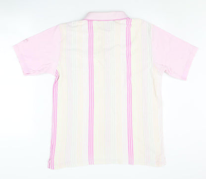 Cotton Traders Men's Pink Striped Medium Polo