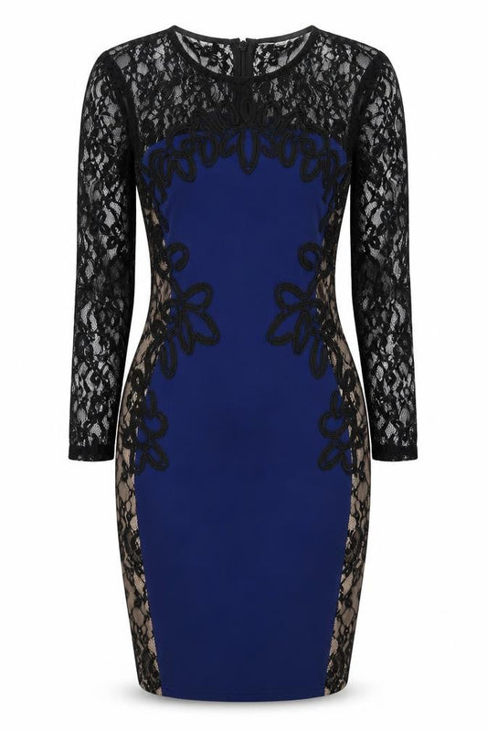 Lipsy Women's Blue Bodycon Dress Size 10 Long Sleeve