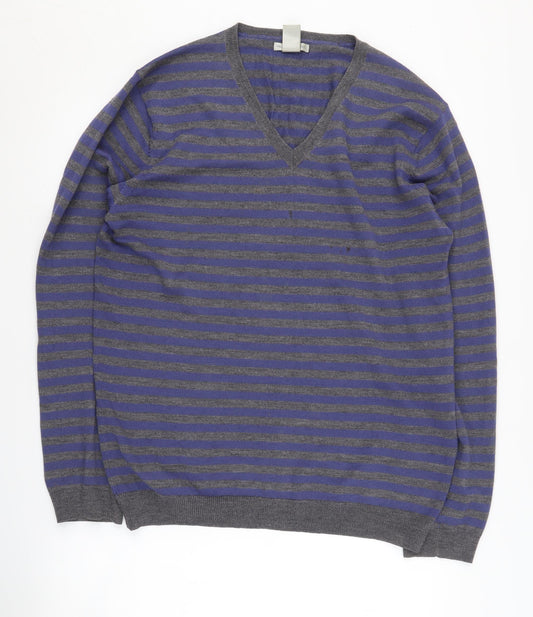GAP Men's Blue Striped Wool Pullover Jumper L
