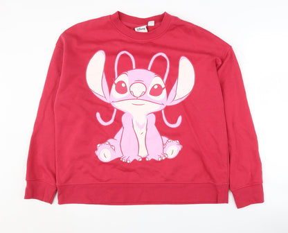 Womens UK Size M Disney Red 1/4 Zip Sweatshirt