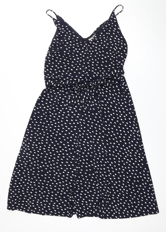 H&M Women's Black Polka Dot A-Line Dress L