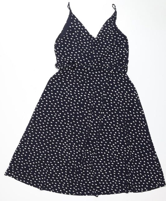 H&M Women's Black Polka Dot A-Line Dress L