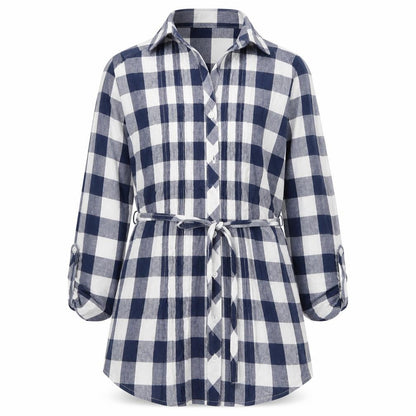 Front view of Ethel Austin girls’ blue check button-up shirt 10-11 years