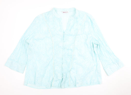 Bonmarche Women's Blue Floral Collared Blouse Size 16