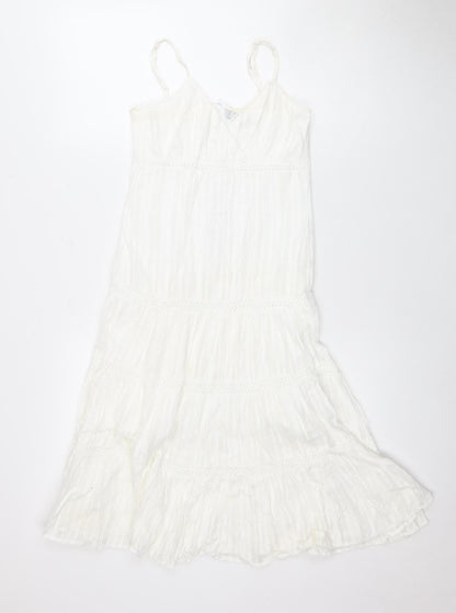 915 Girls White Cotton Sleeveless Dress