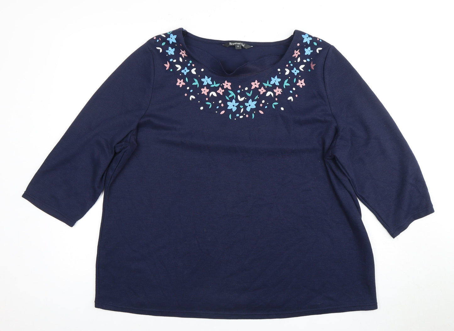 Bonmarche Women's Blue 3/4 Sleeve Floral Top Size 16