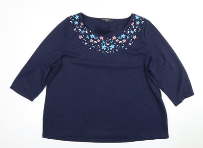 Bonmarche Women's Blue 3/4 Sleeve Floral Top Size 16