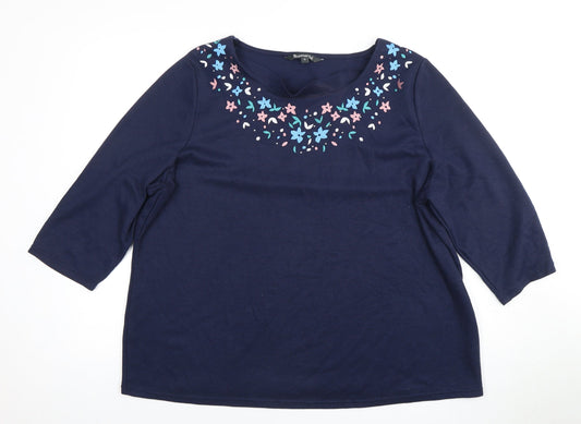 Bonmarche Women's Blue 3/4 Sleeve Floral Top Size 16