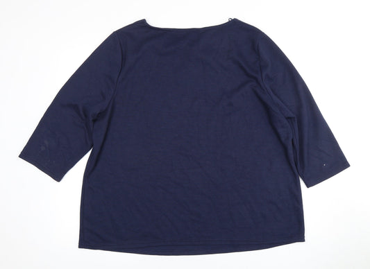 Bonmarche Women's Blue 3/4 Sleeve Floral Top Size 16