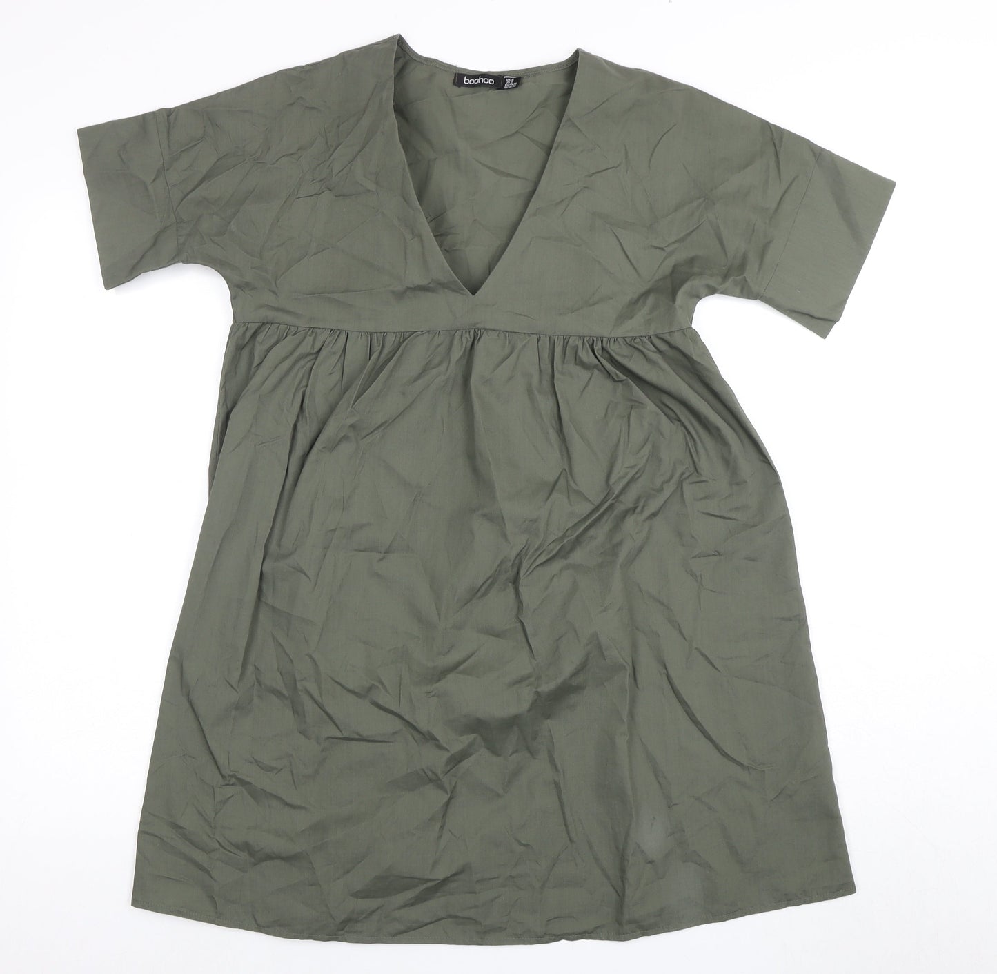 Boohoo Women's Green V-Neck Shift Dress Size 6
