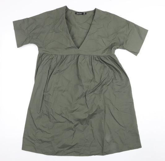 Boohoo Women's Green V-Neck Shift Dress Size 6