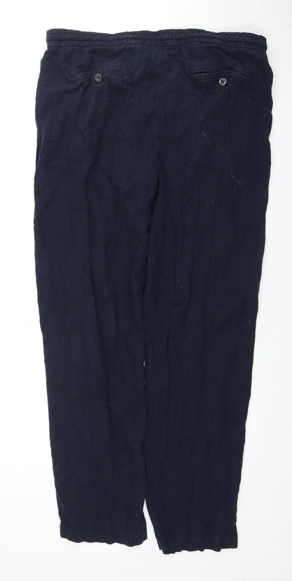 Marks and Spencer Blue Linen Trousers M Unisex Casual