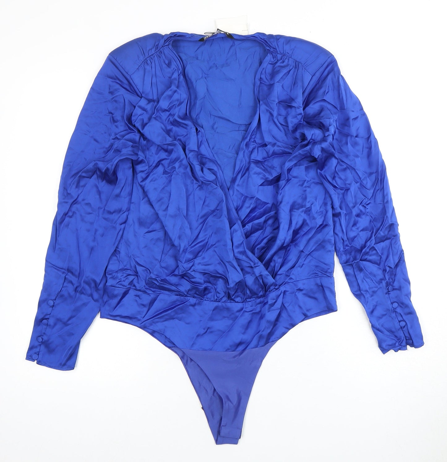 Zara Women's Blue Viscose Bodysuit Size 2 Long Sleeve Casual