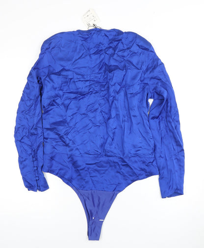 Zara Women's Blue Viscose Bodysuit Size 2 Long Sleeve Casual