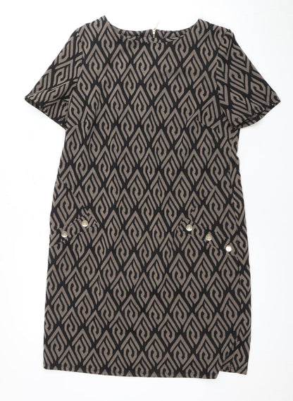 Wallis Women's Black Beige Geometric Dress Size 14