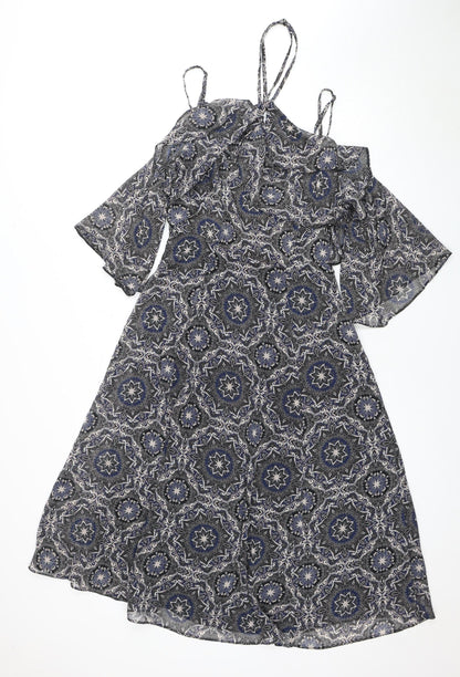 River Island Women's Black Dress UK 12 Geometric Pattern