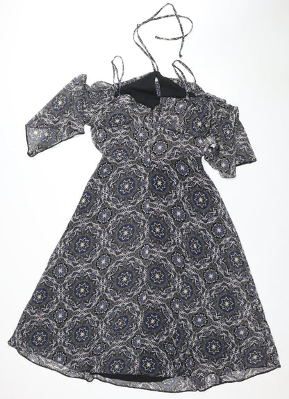 River Island Women's Black Dress UK 12 Geometric Pattern