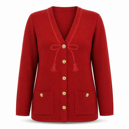 Sempre Women's Red V-Neck Cardigan Size 16
