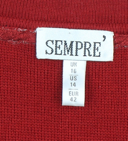Sempre Women's Red V-Neck Cardigan Size 16