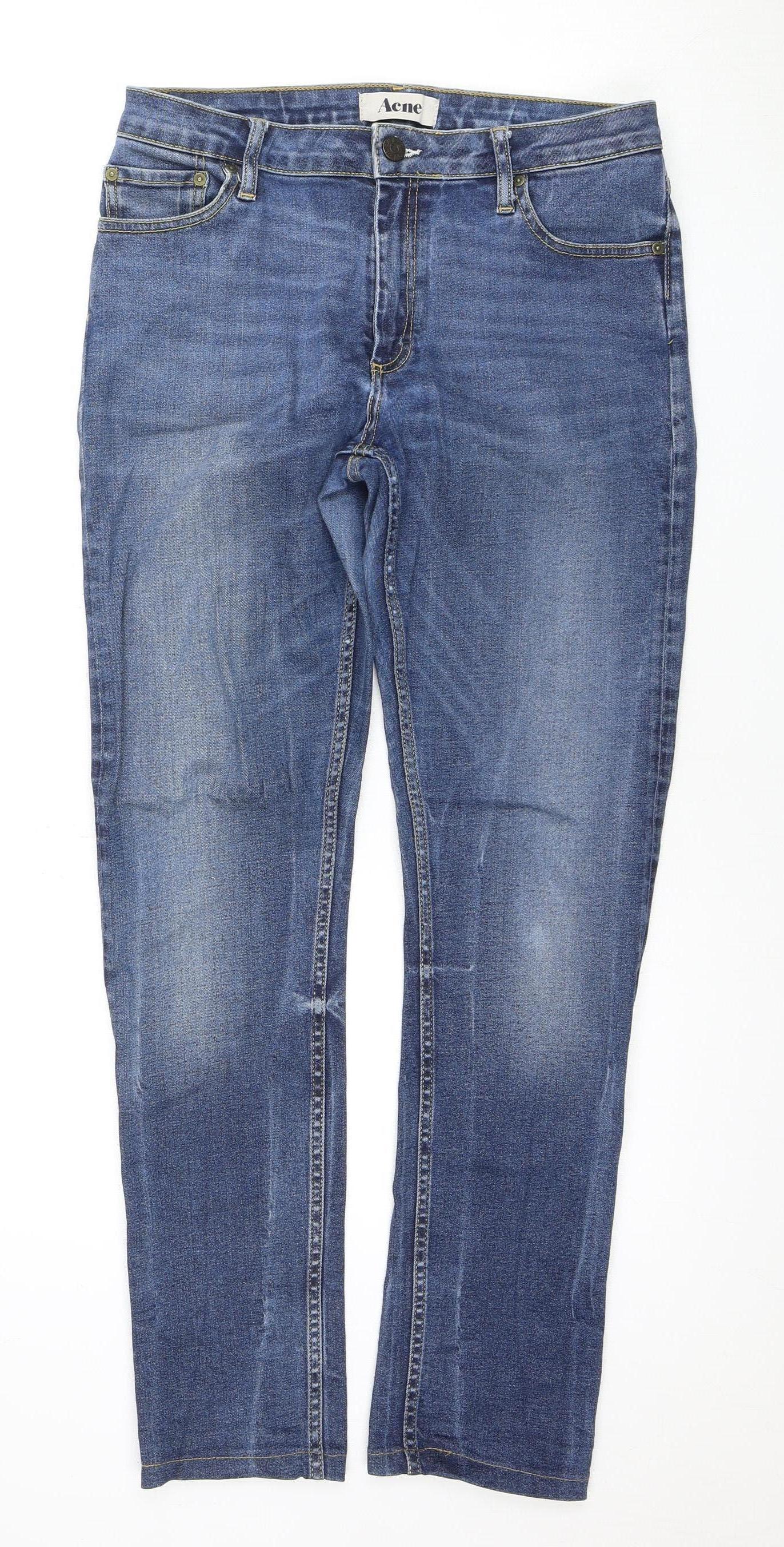 Acne Men's Blue Straight Jeans Size 30, Medium Wash
