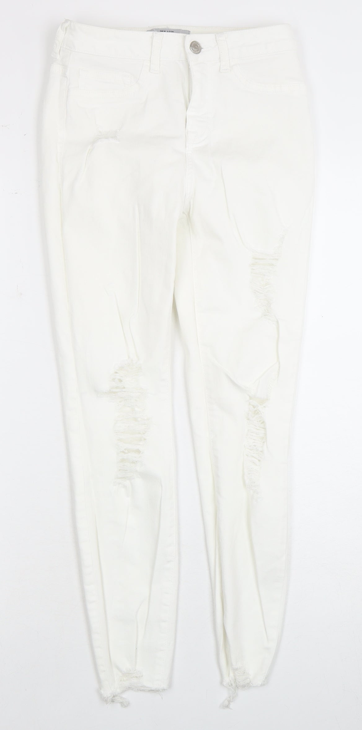 New Look Women's White Skinny Jeans, Size 8, Distressed