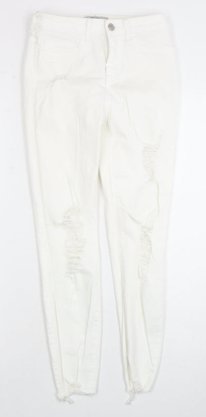 New Look Women's White Skinny Jeans, Size 8, Distressed