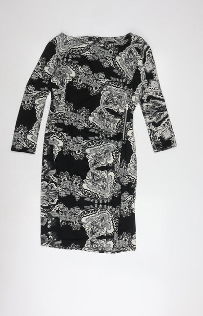 Wallis Womens Dress Black Paisley Shift Size 10