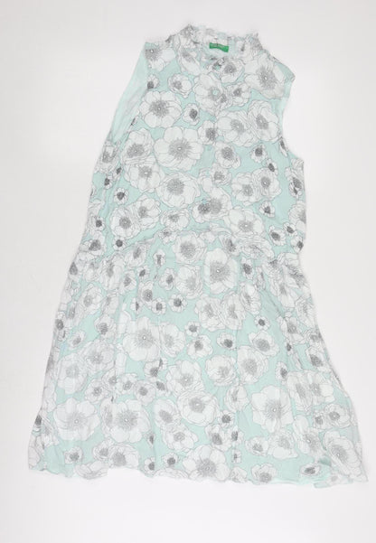 United Colors of Benetton Women's Blue Floral Chiffon Dress Size S