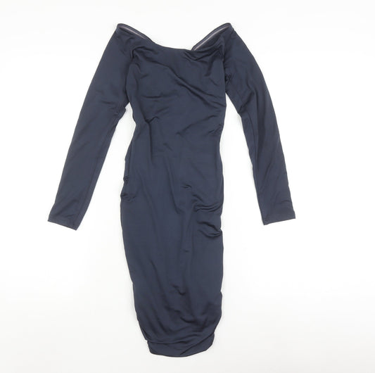 Oh Polly Women's Blue Off-Shoulder Bodycon Dress