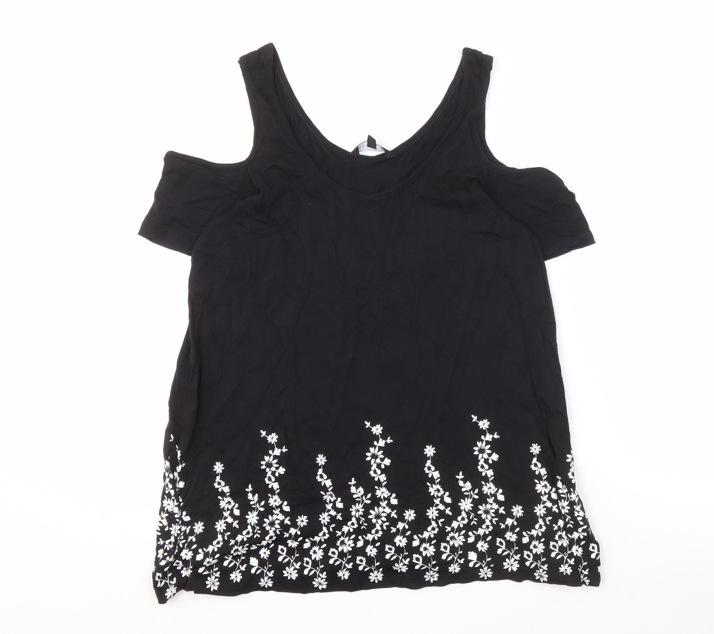 New Look Women's Black Floral 8 Cold Shoulder T-Shirt