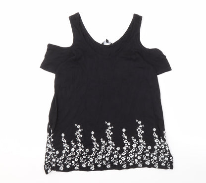 New Look Women's Black Floral 8 Cold Shoulder T-Shirt