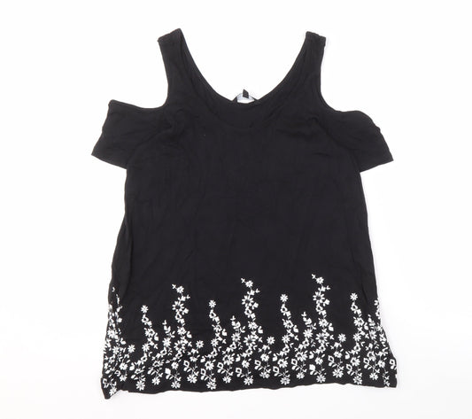 New Look Women's Black Floral 8 Cold Shoulder T-Shirt