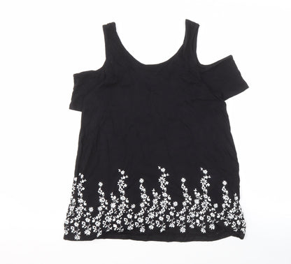 New Look Women's Black Floral 8 Cold Shoulder T-Shirt