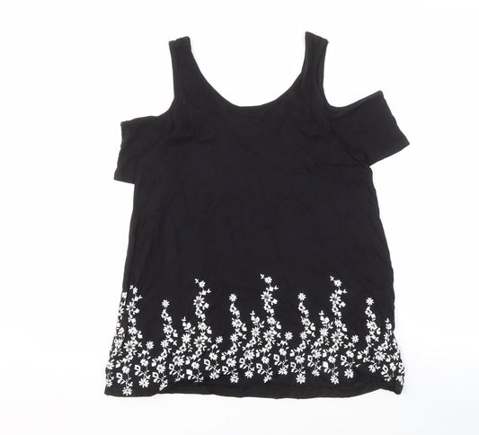 New Look Women's Black Floral 8 Cold Shoulder T-Shirt