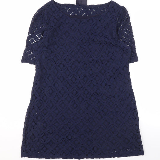 Next Women's Blue Lace Shift Dress, Size 14, Short Sleeve