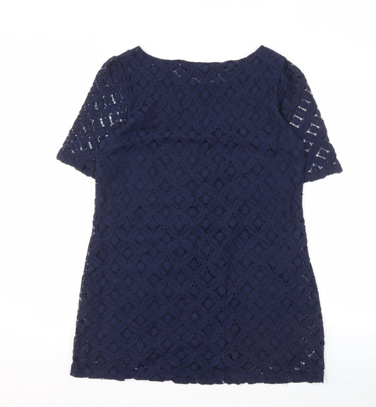 Next Women's Blue Lace Shift Dress, Size 14, Short Sleeve