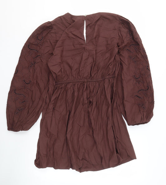 River Island Women’s Brown Cotton Balloon Sleeve Dress