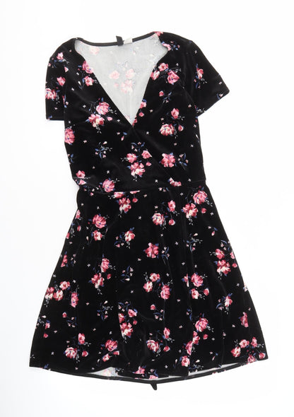 H&M Women's Black Floral Velvet Dress Size 6